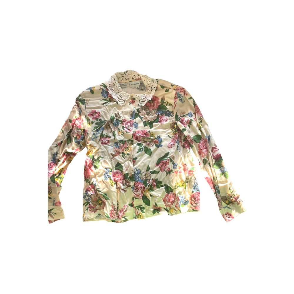 Vintage 80s Union Made Long Sleeve Button Up Floral Blouse Romantic Cottagecore